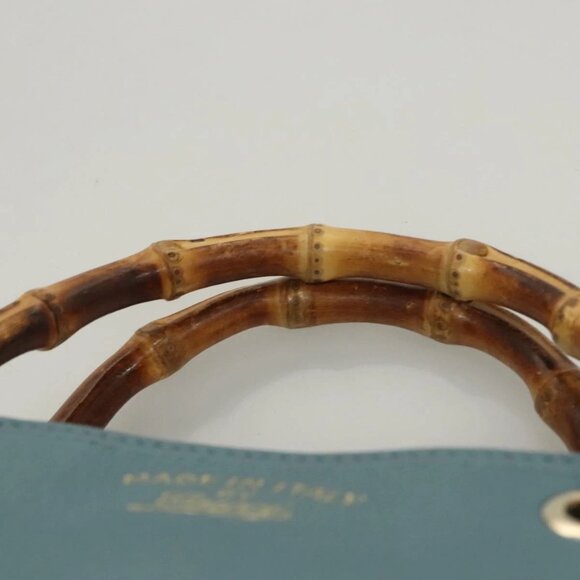 GUCCI Bamboo Hand Bag Leather 2way Blue Silver 336032 Auth 121645 - Picture 9 of 16